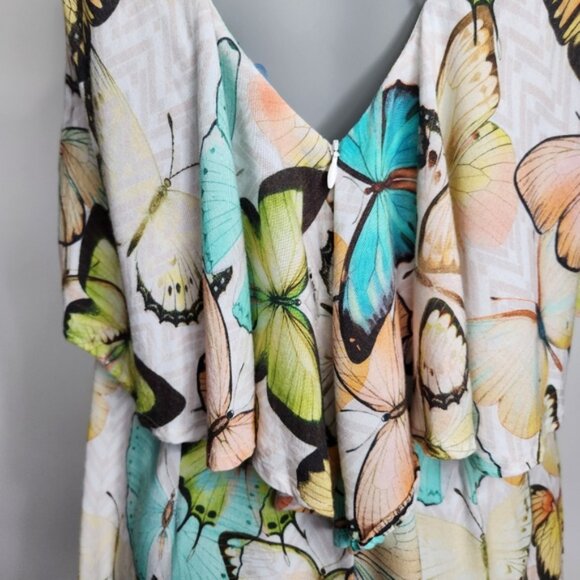 Farm Rio Butterfly Print Ruffle Bodice Thin Strap Mini Dress Size S - Picture 9 of 16
